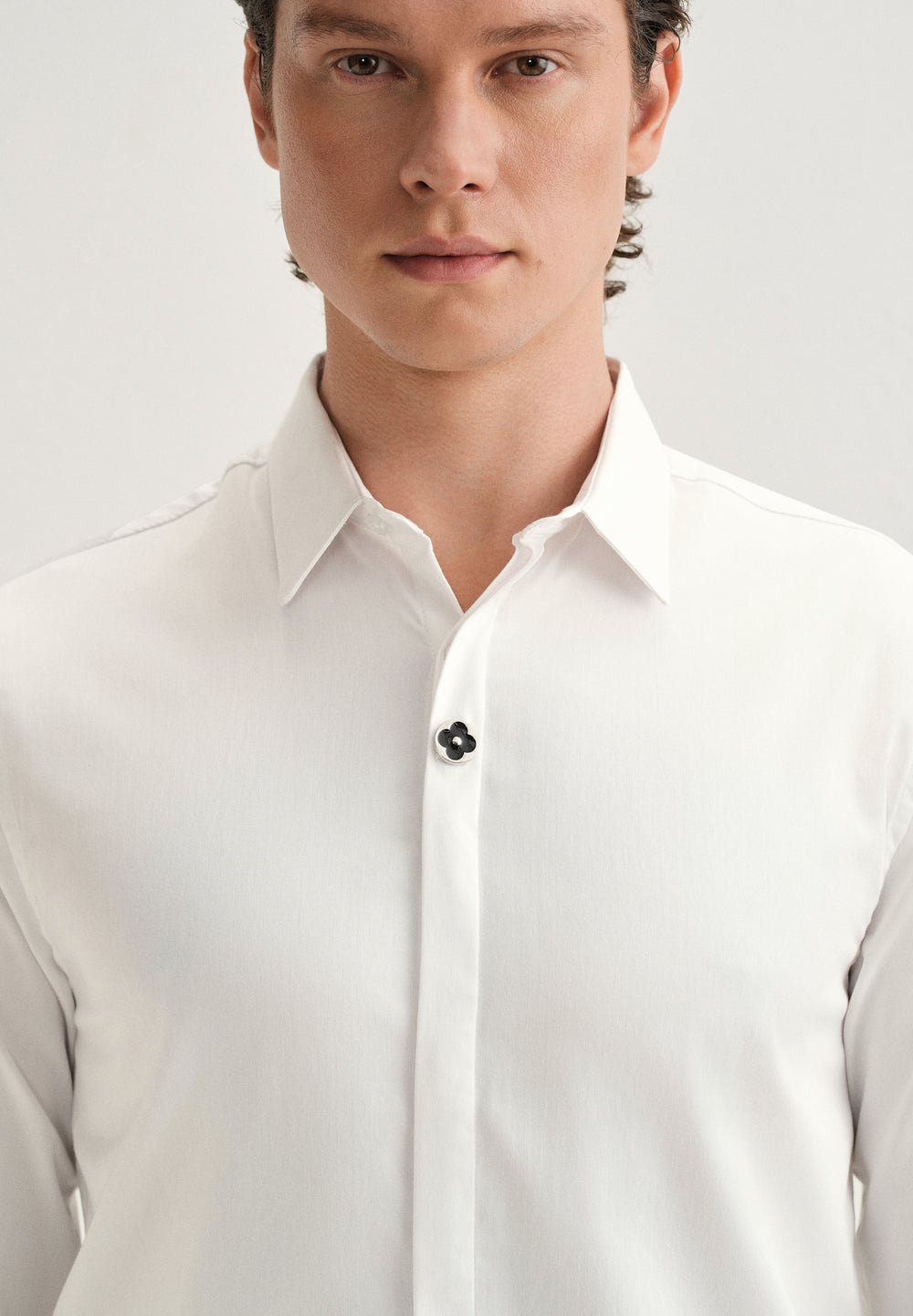 White Clover Button Designer Shirt