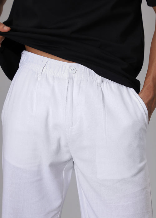 White Comfort Fit Linen Pant