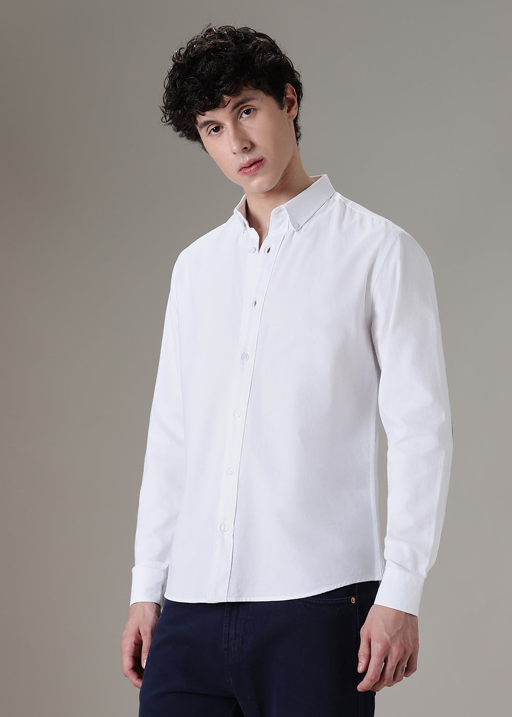 White Elbow Patch Oxford Shirt