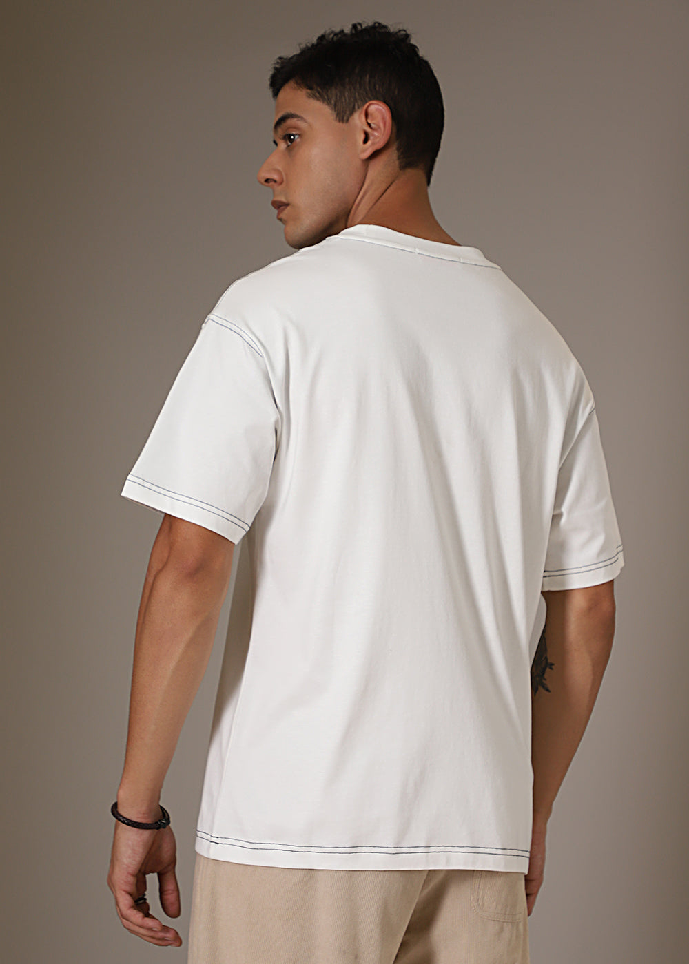 White Contrast Thread Oversized T-shirt