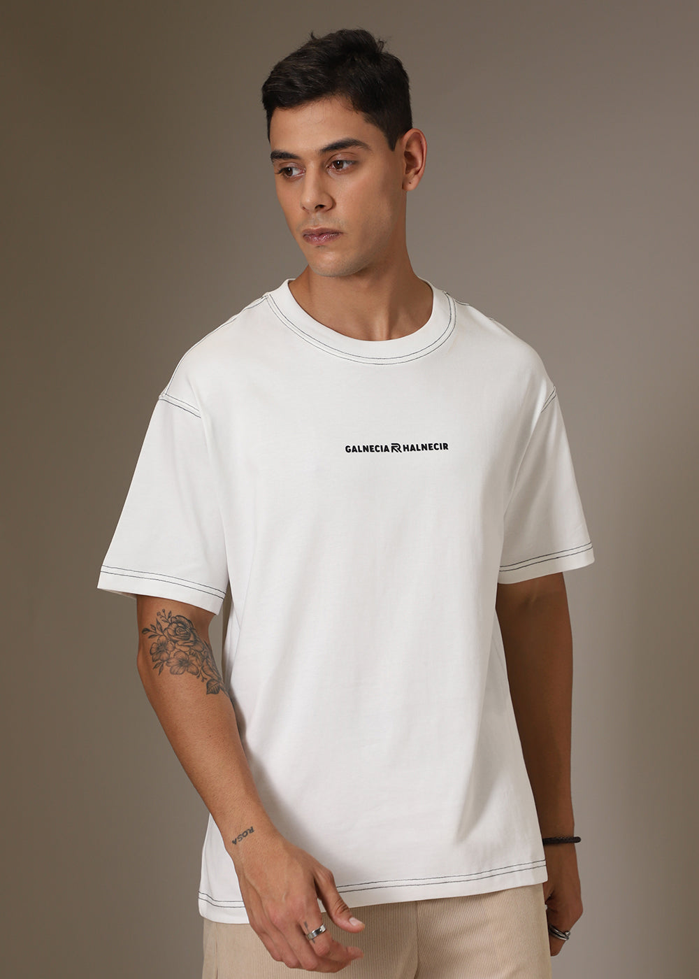 White Contrast Thread Oversized T-shirt