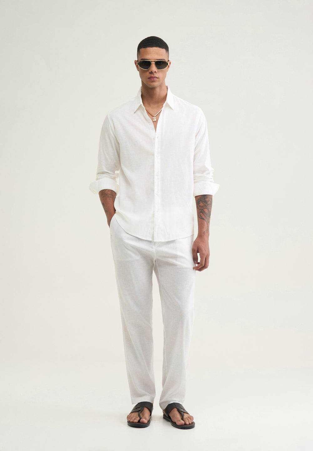 White Cotton Blend Regular Fit Shirt