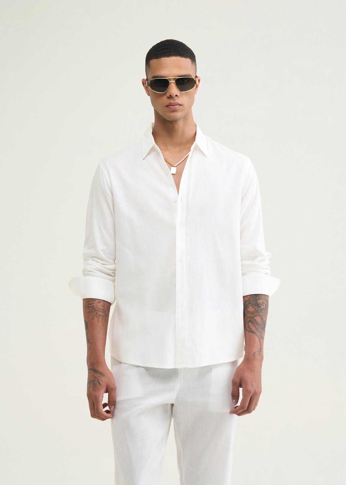 White Cotton Blend Regular Fit Shirt