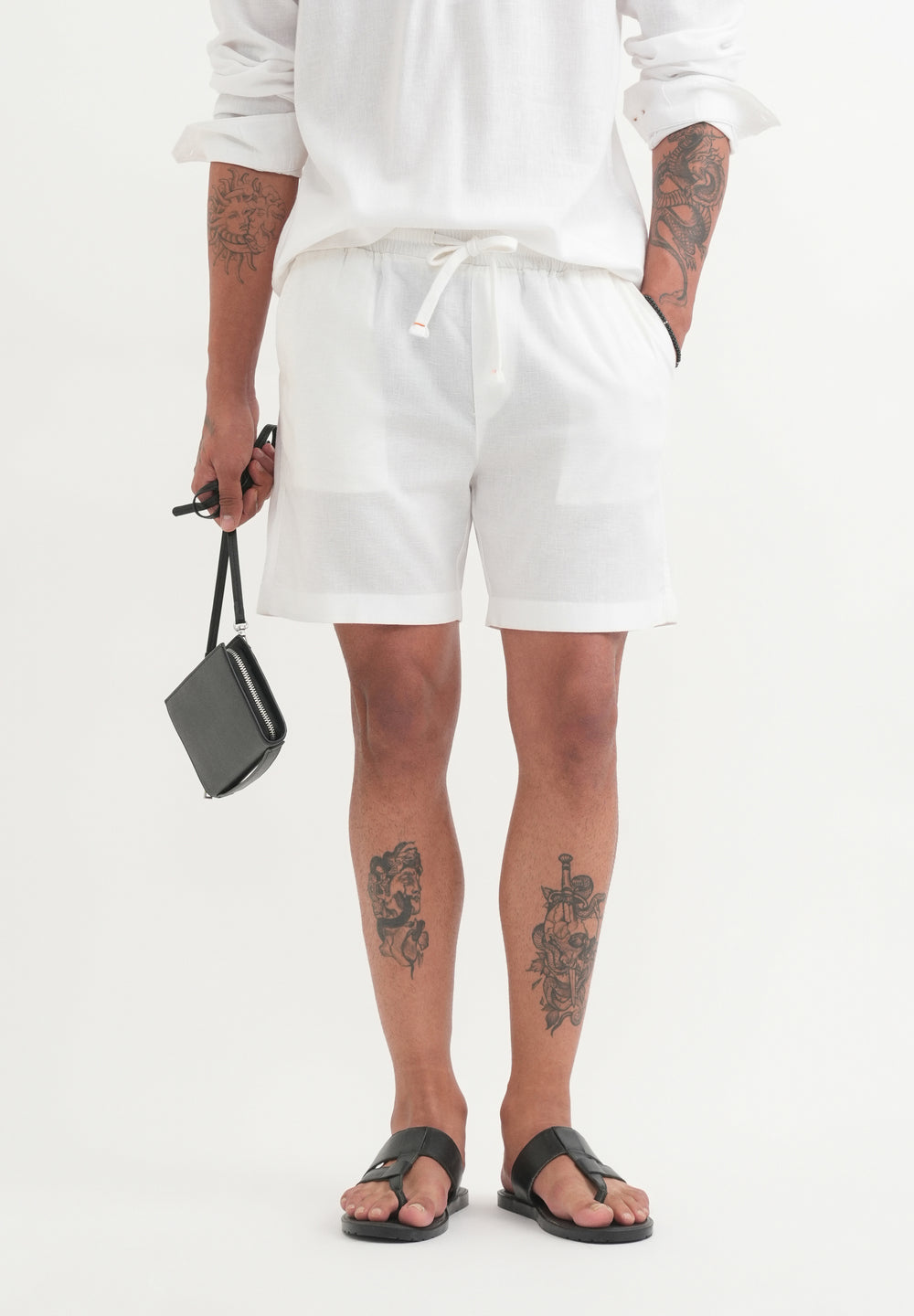 White Cotton Blend Shorts