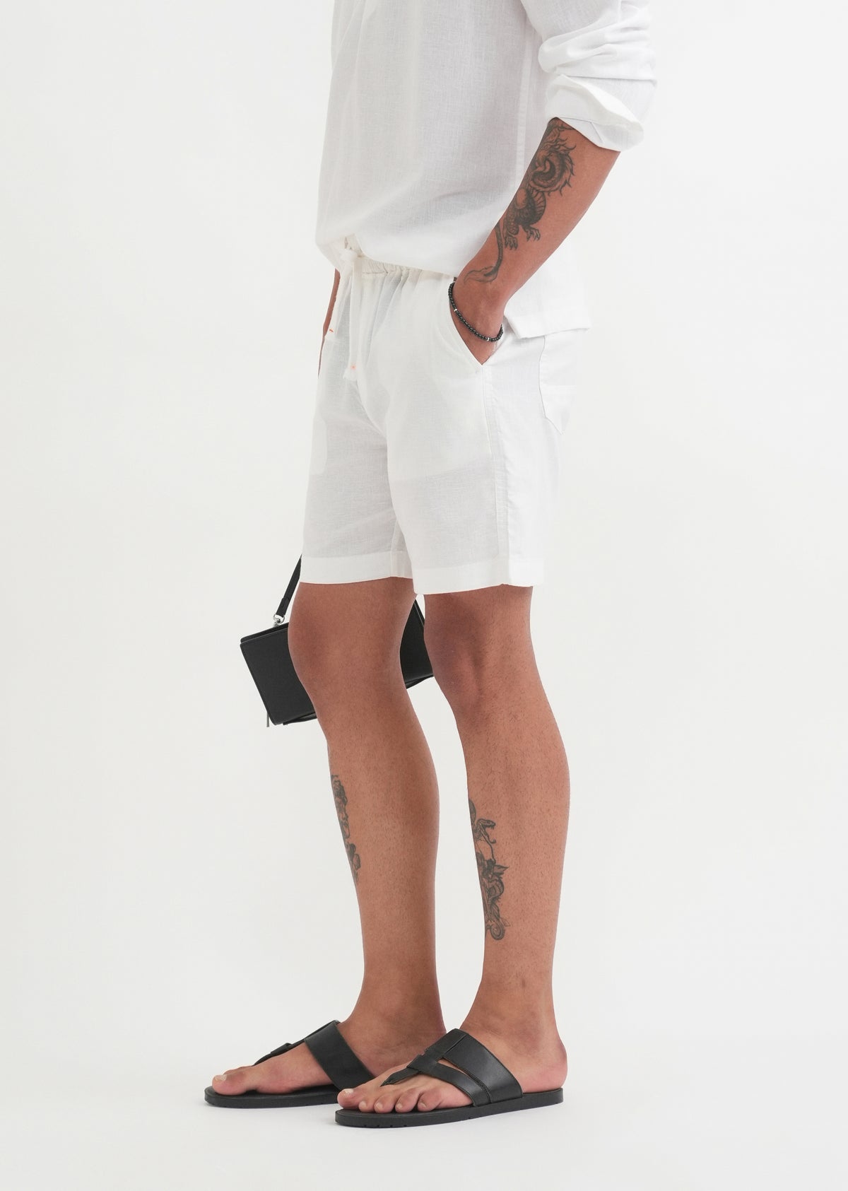 White Cotton Blend Shorts