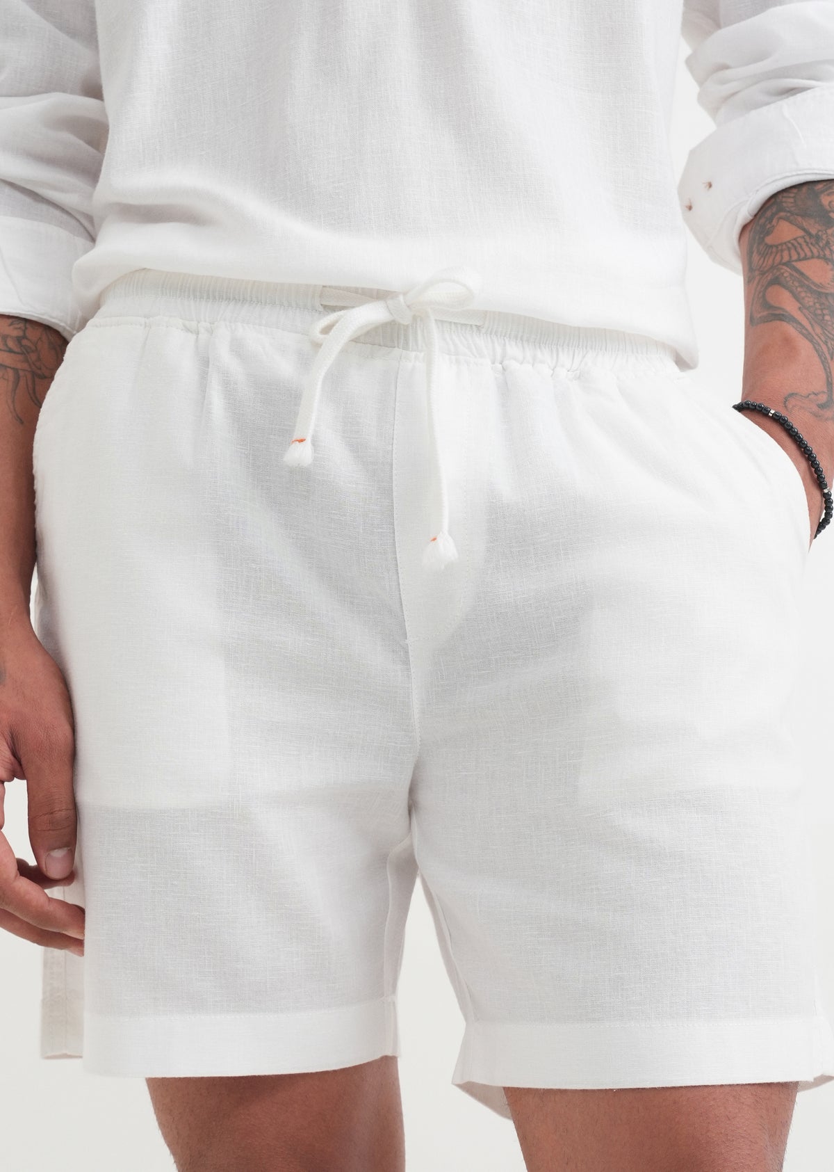 White Cotton Blend Shorts