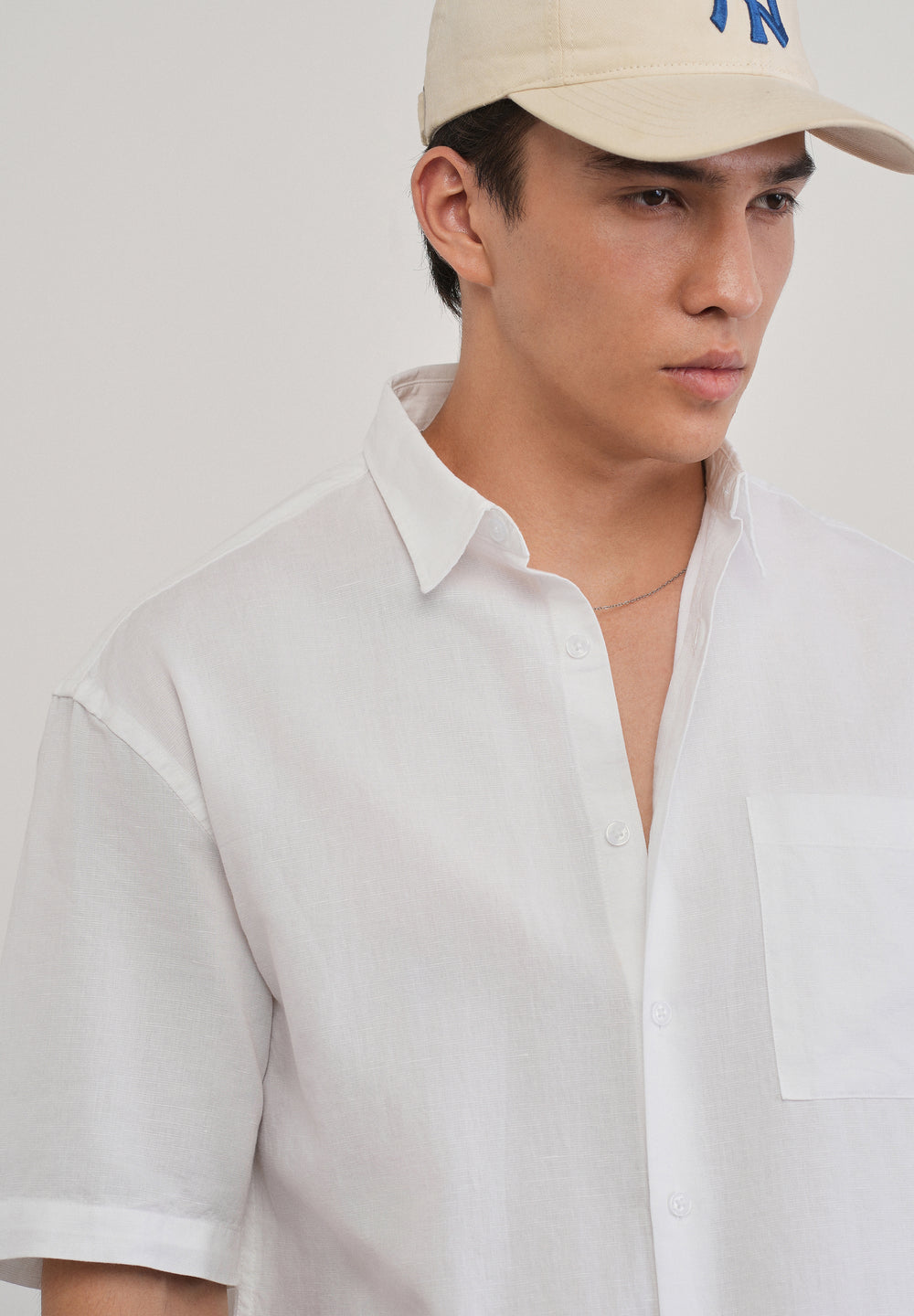 White Cotton Linen Half Sleeve Shirt