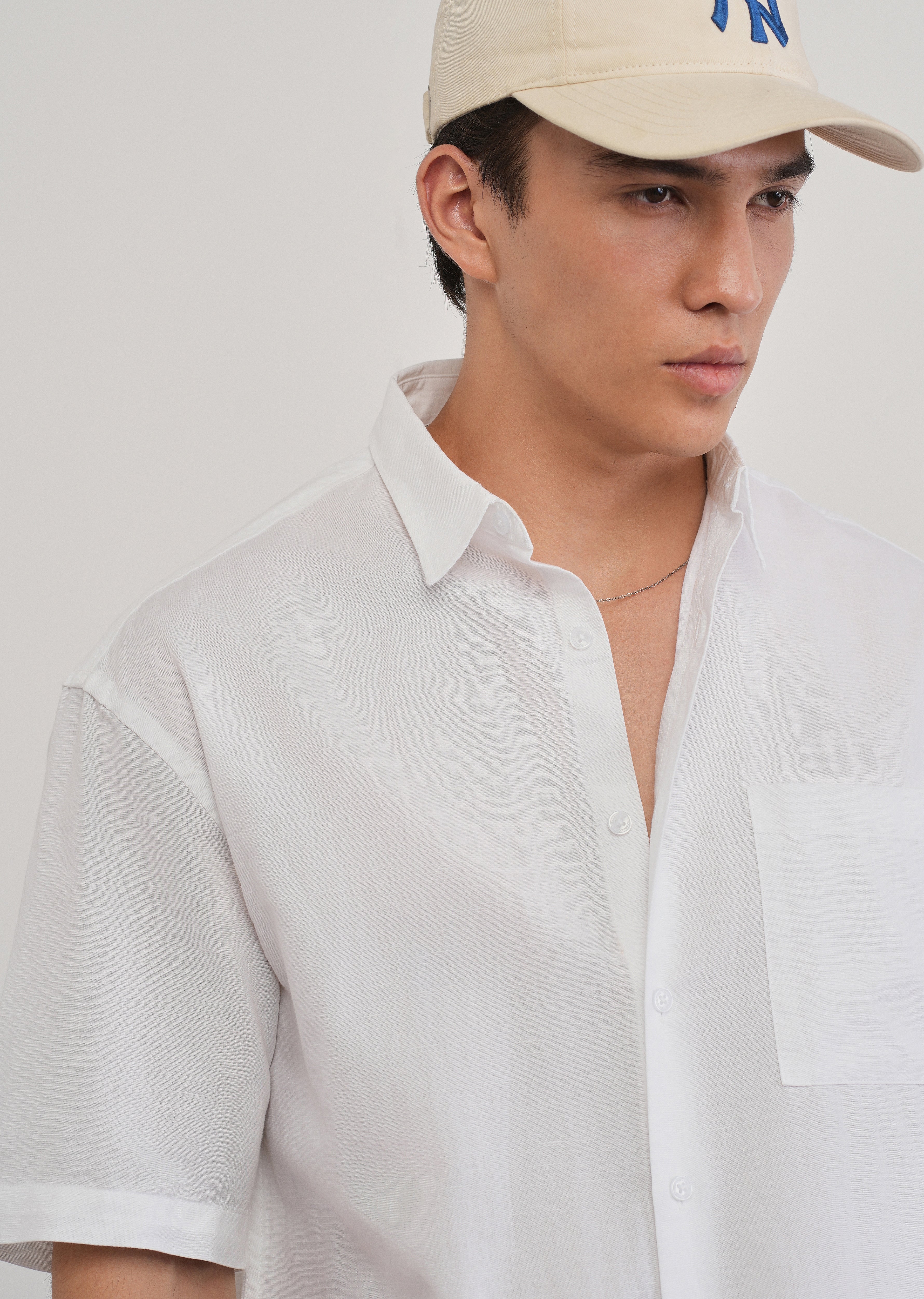White Cotton Linen Half Sleeve Shirt