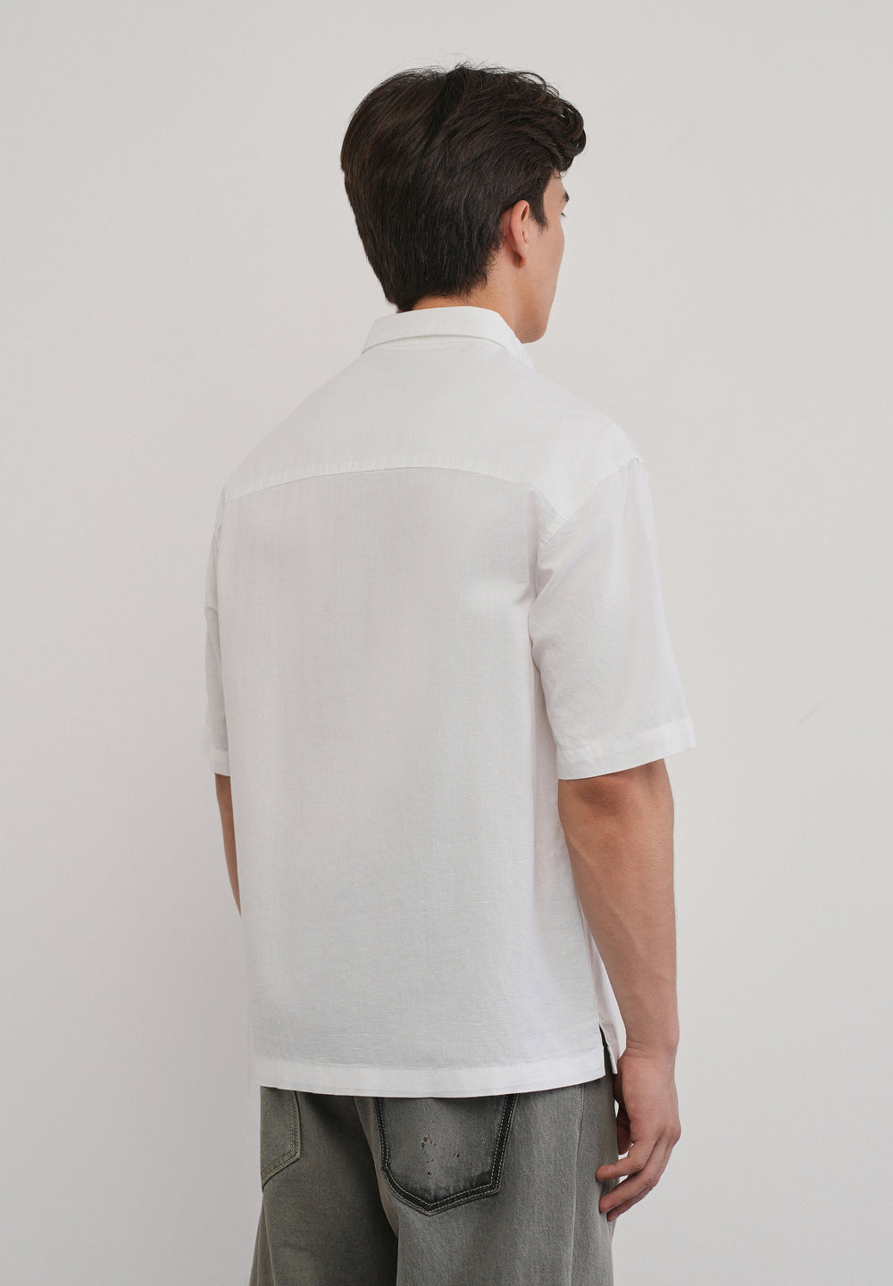 White Cotton Linen Half Sleeve Shirt