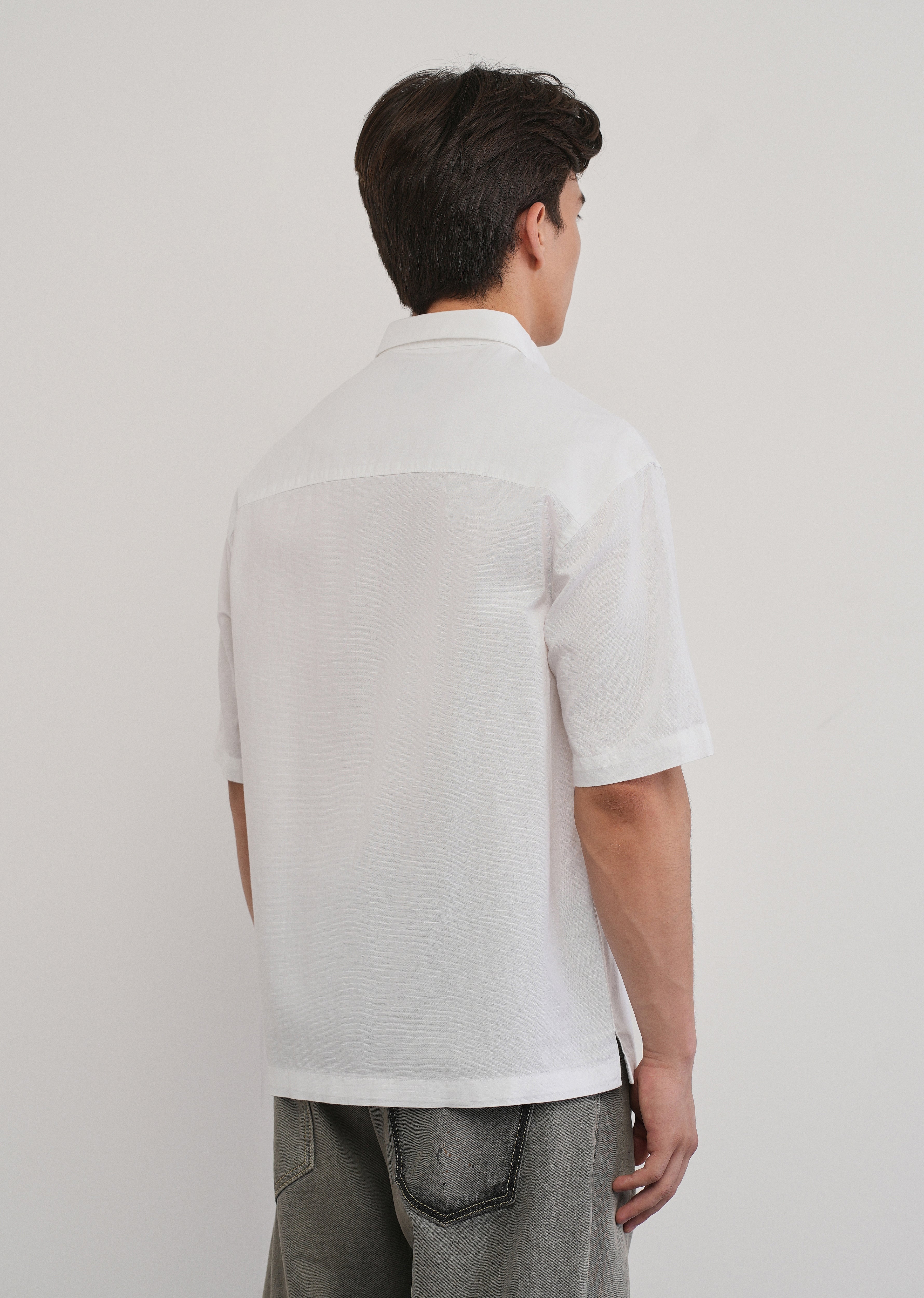 White Cotton Linen Half Sleeve Shirt