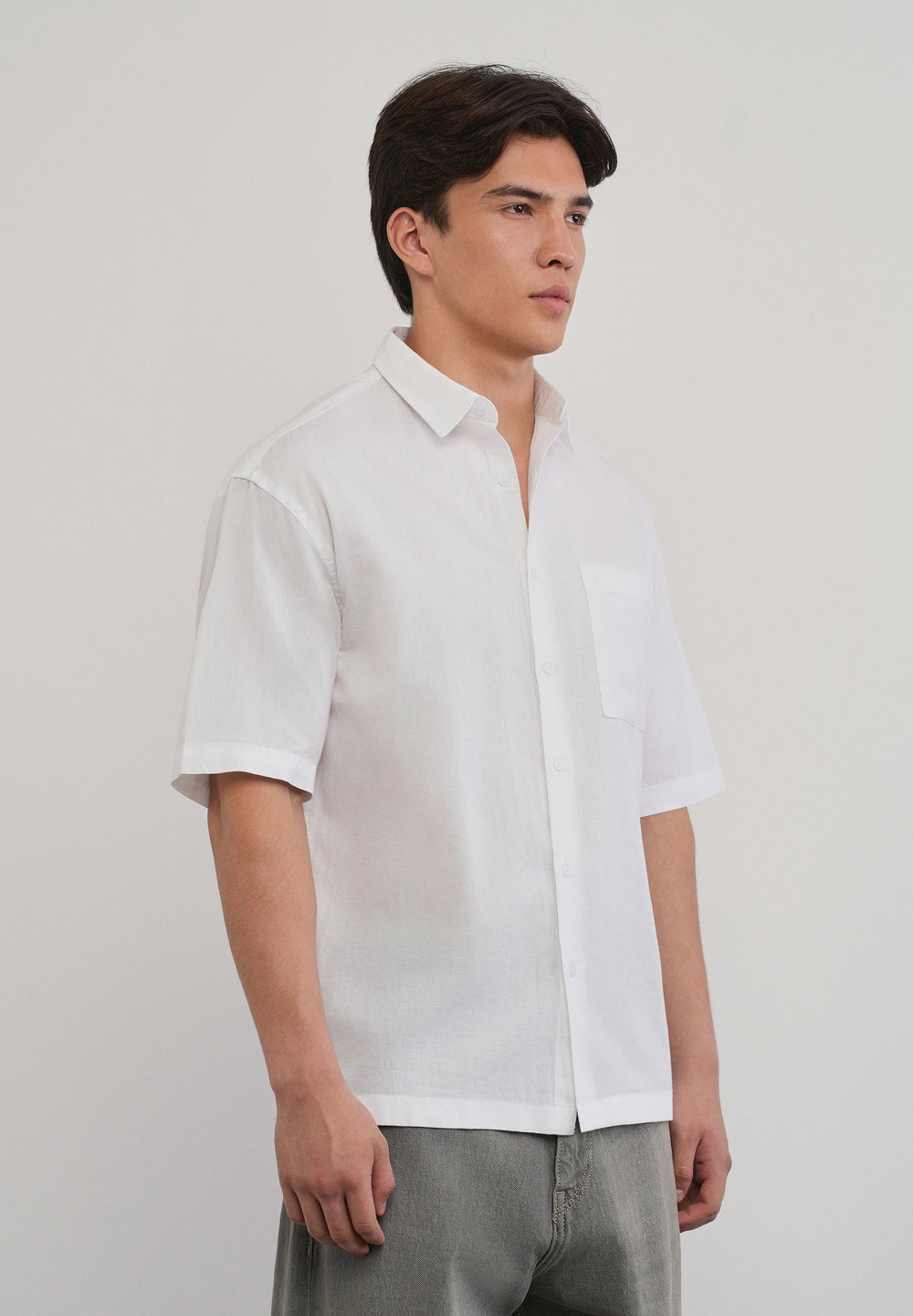 White Cotton Linen Half Sleeve Shirt