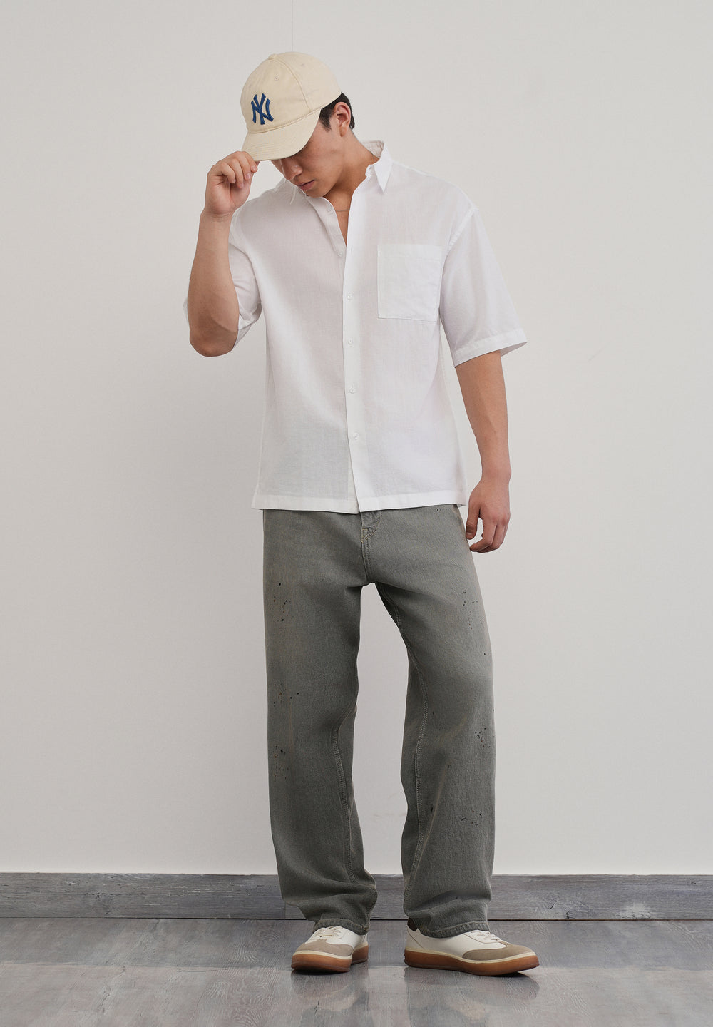 White Cotton Linen Half Sleeve Shirt