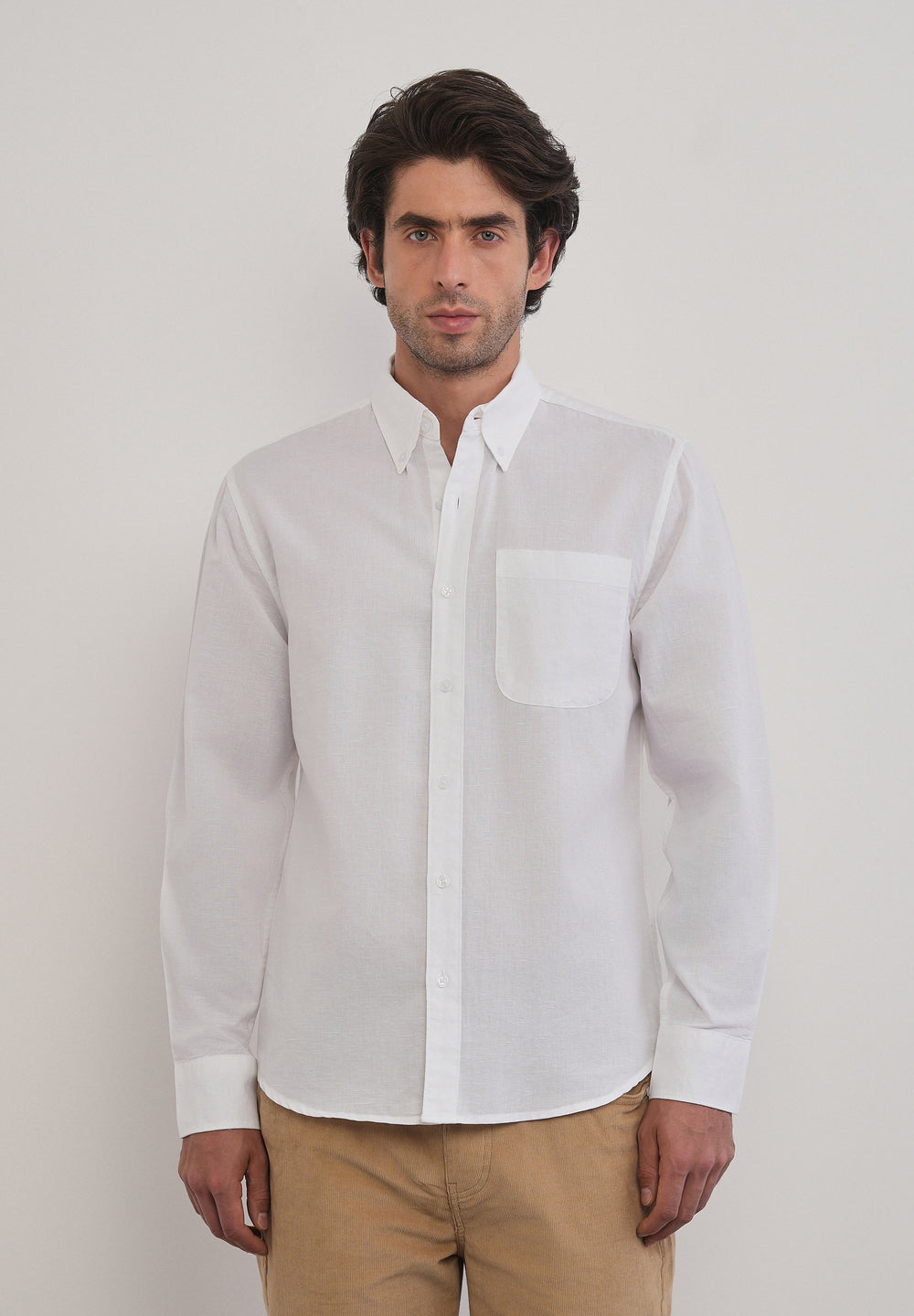 White Cotton Linen Plain Shirt