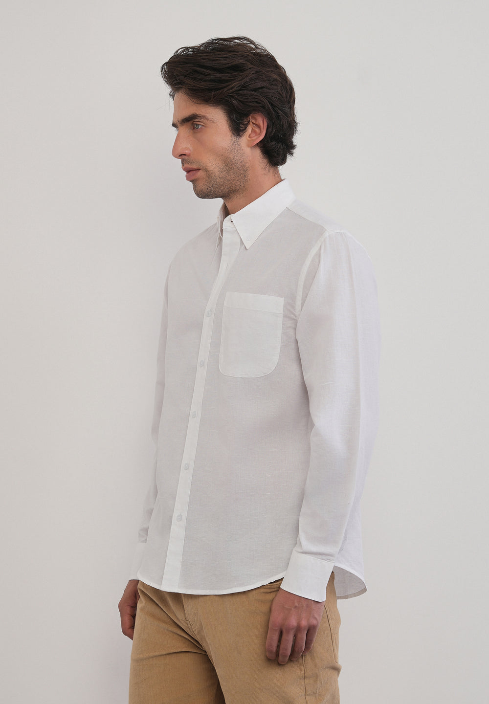 White Cotton Linen Plain Shirt
