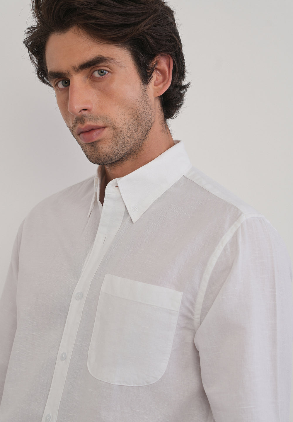 White Cotton Linen Plain Shirt