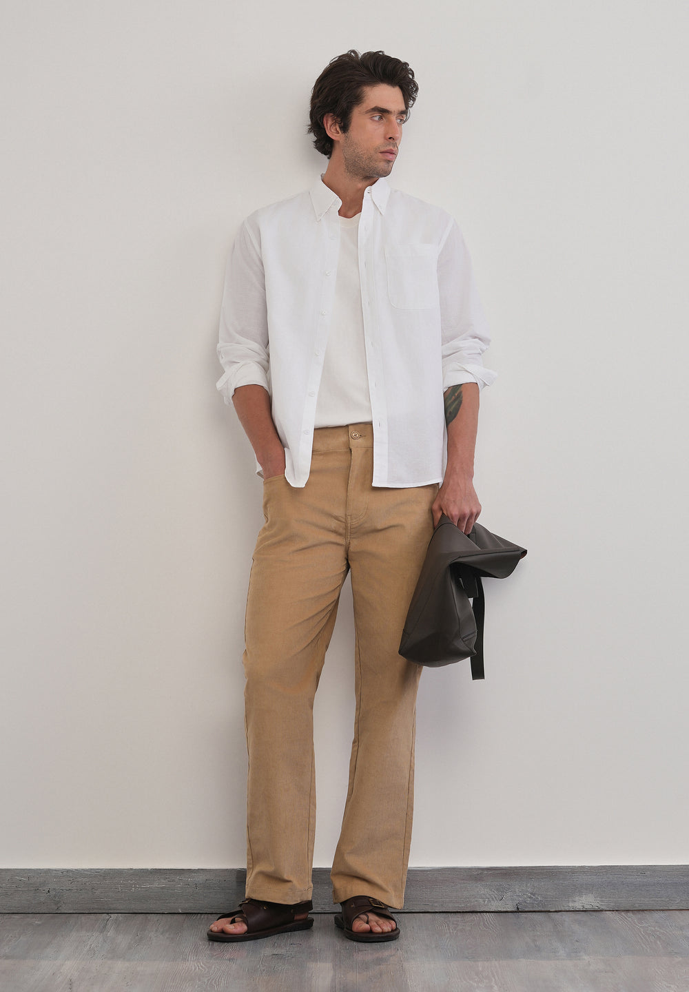 White Cotton Linen Plain Shirt