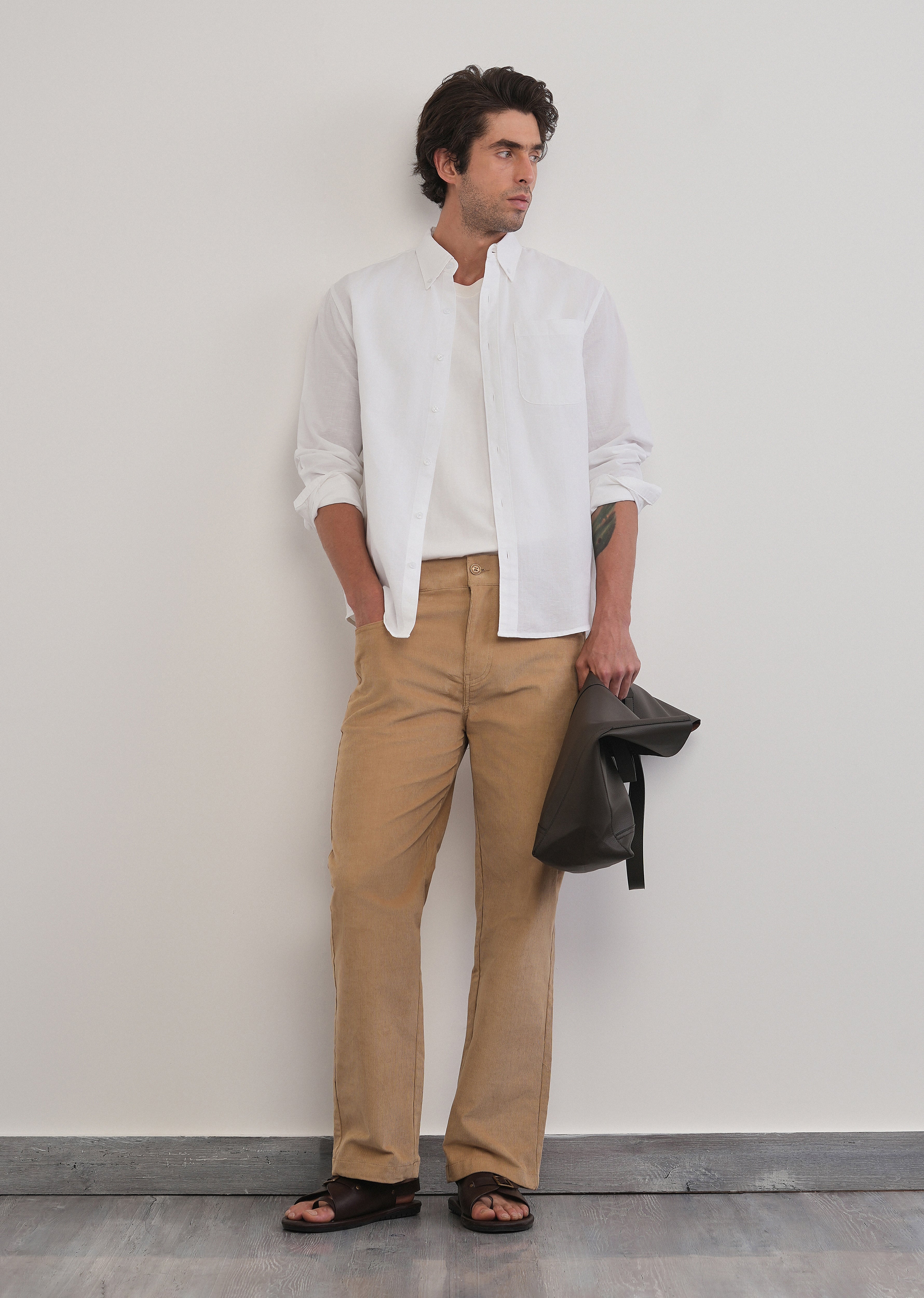 White Cotton Linen Plain Shirt