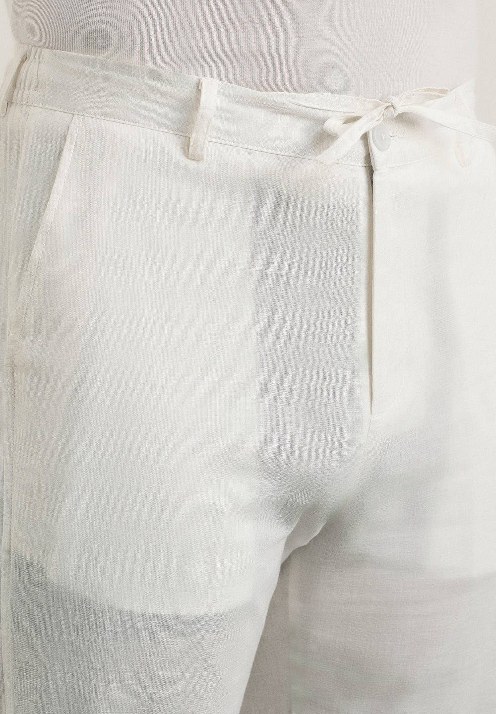 White Cotton Linen Regular Fit Pant