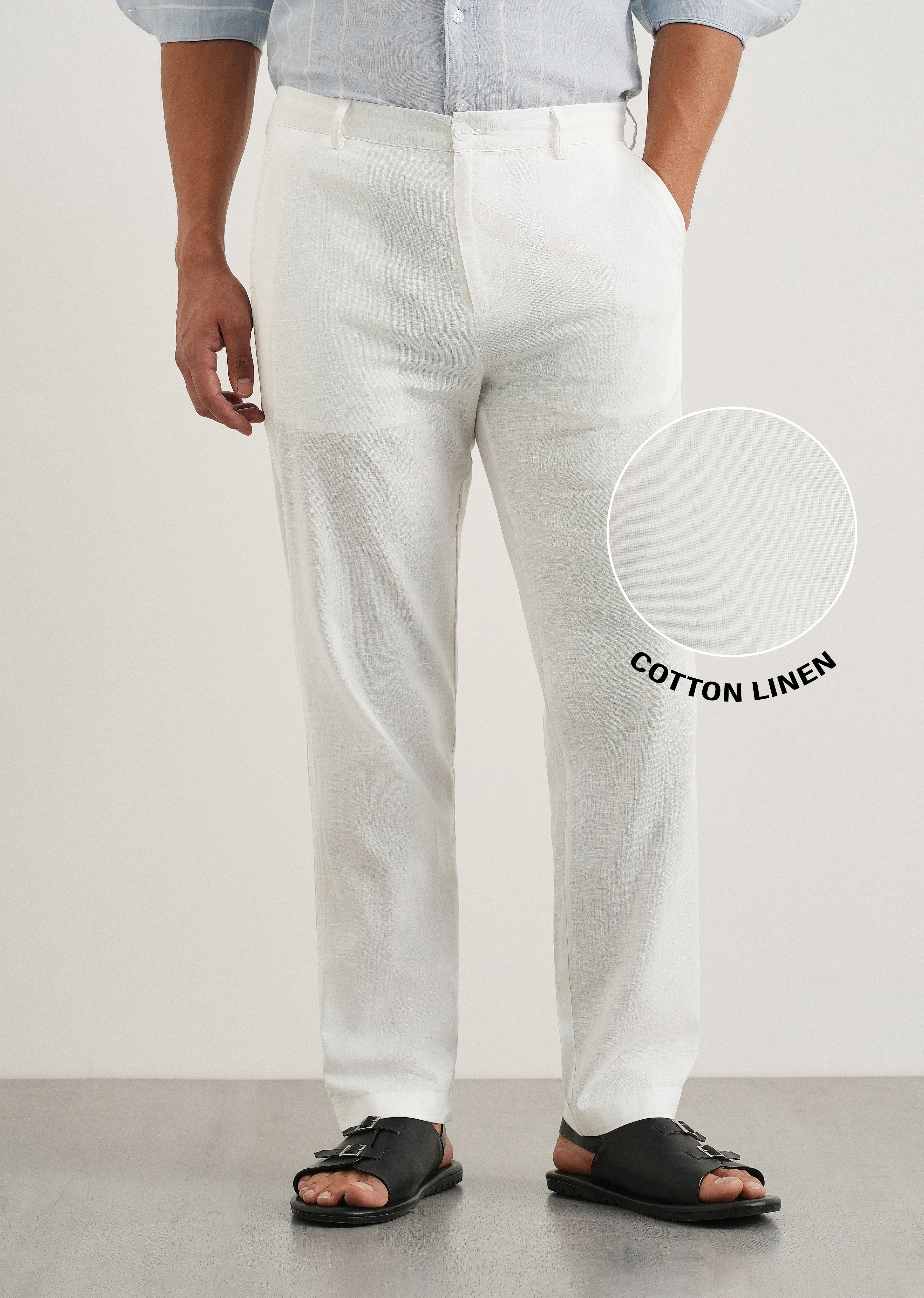 White Cotton Linen Regular Fit Pant