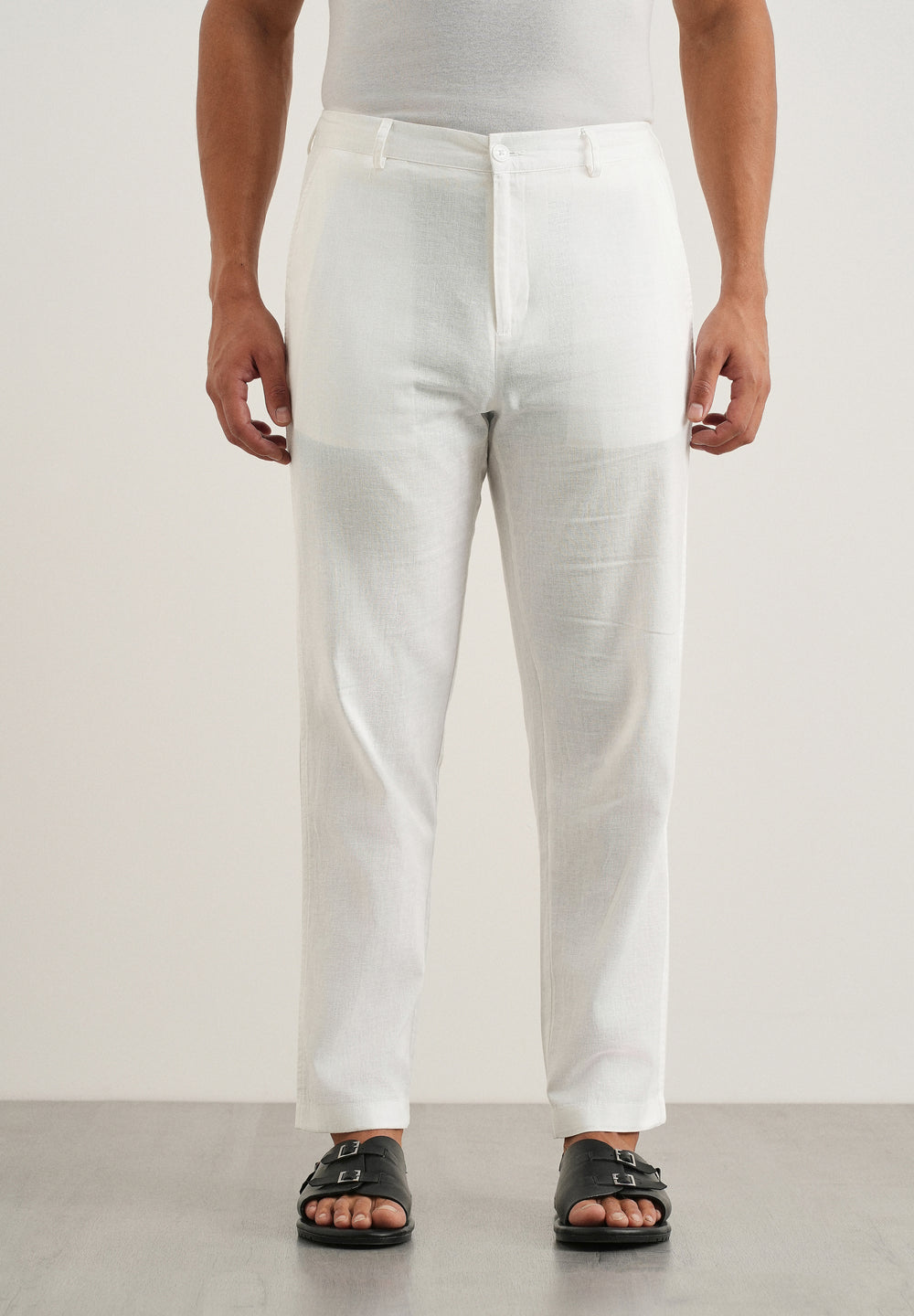 White Cotton Linen Regular Fit Pant