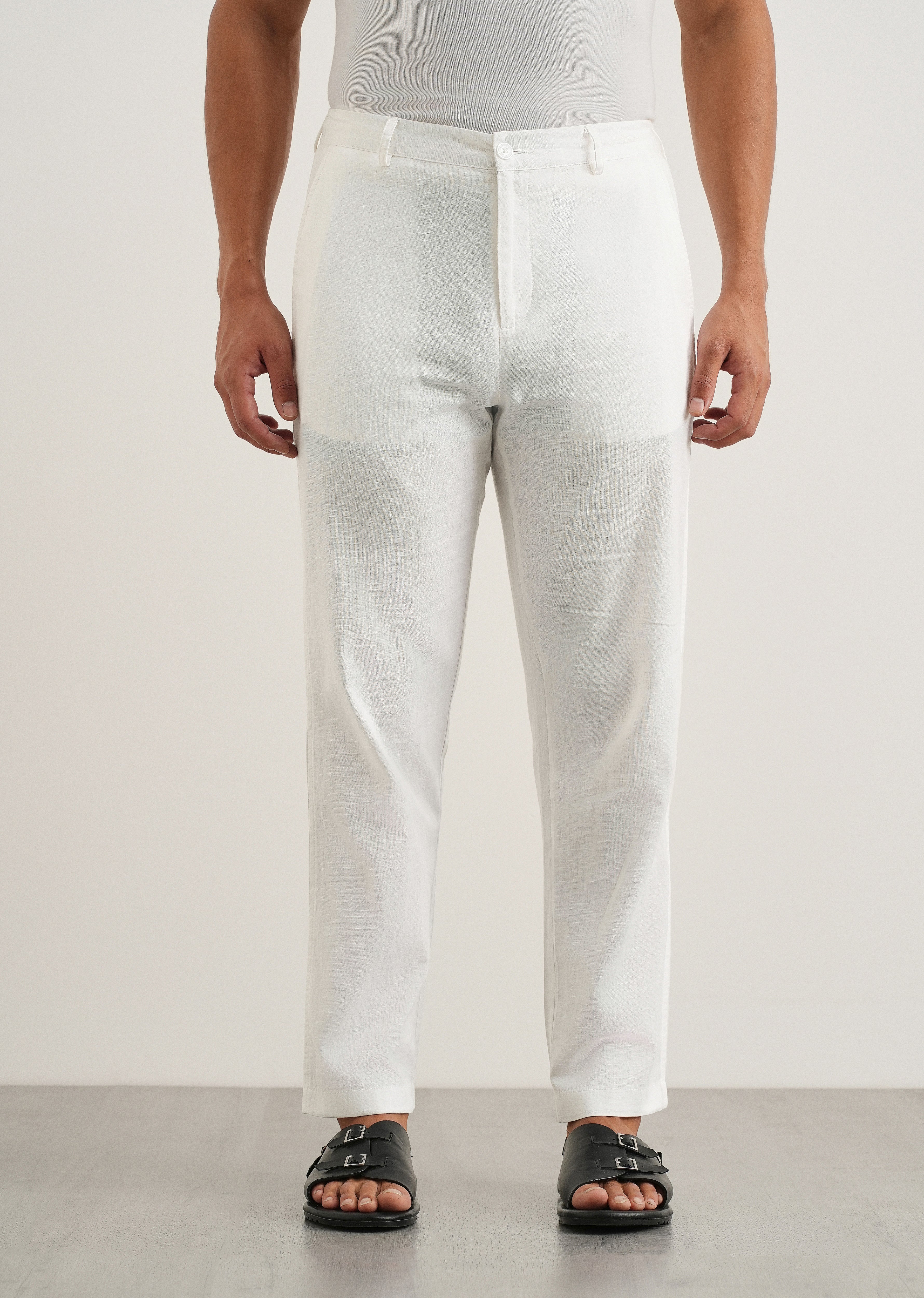 White Cotton Linen Regular Fit Pant
