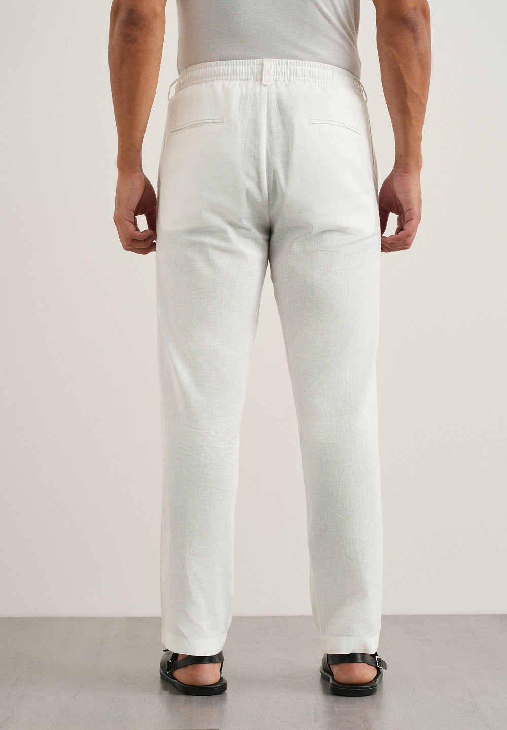 White Cotton Linen Regular Fit Pant