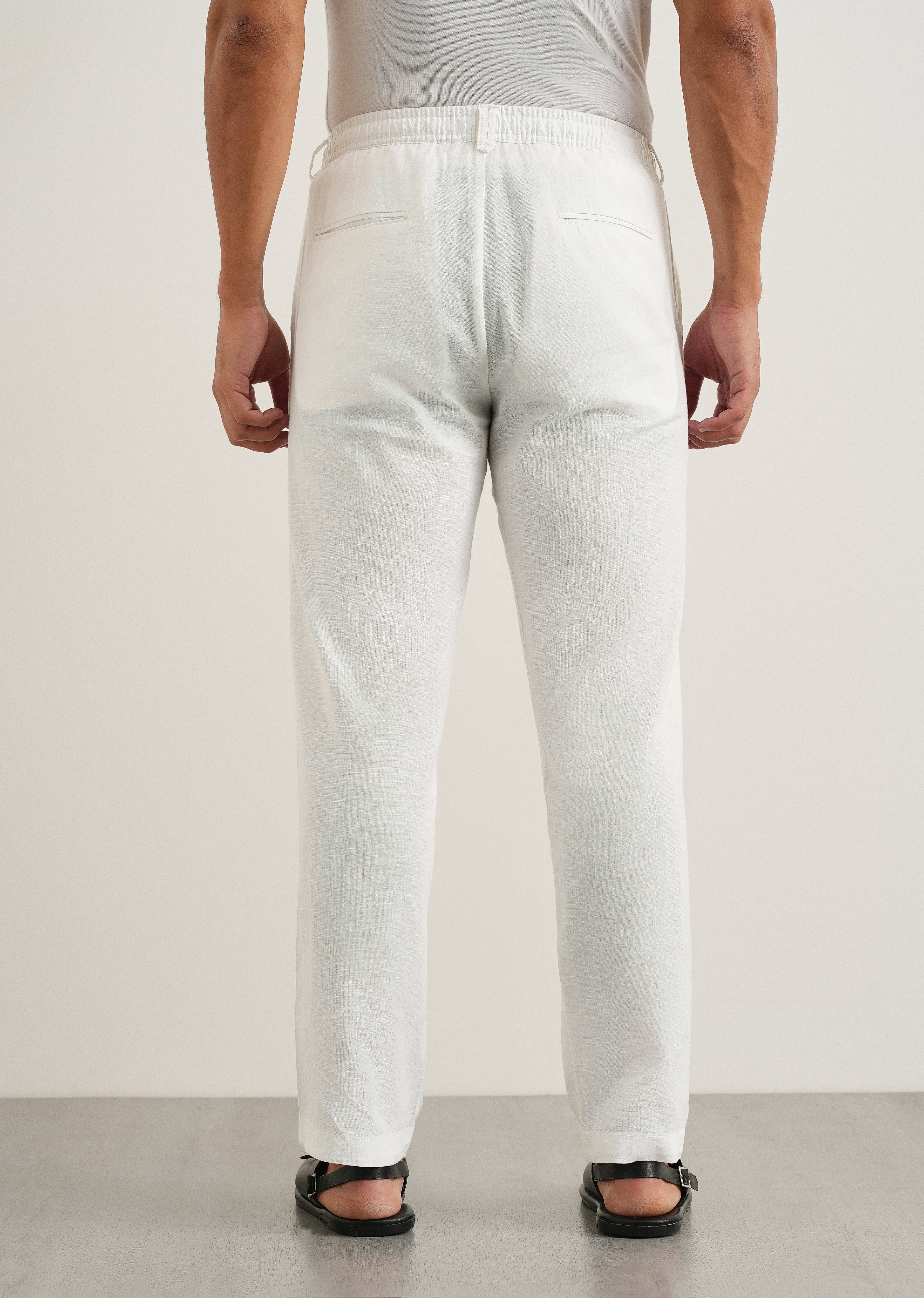 White Cotton Linen Regular Fit Pant