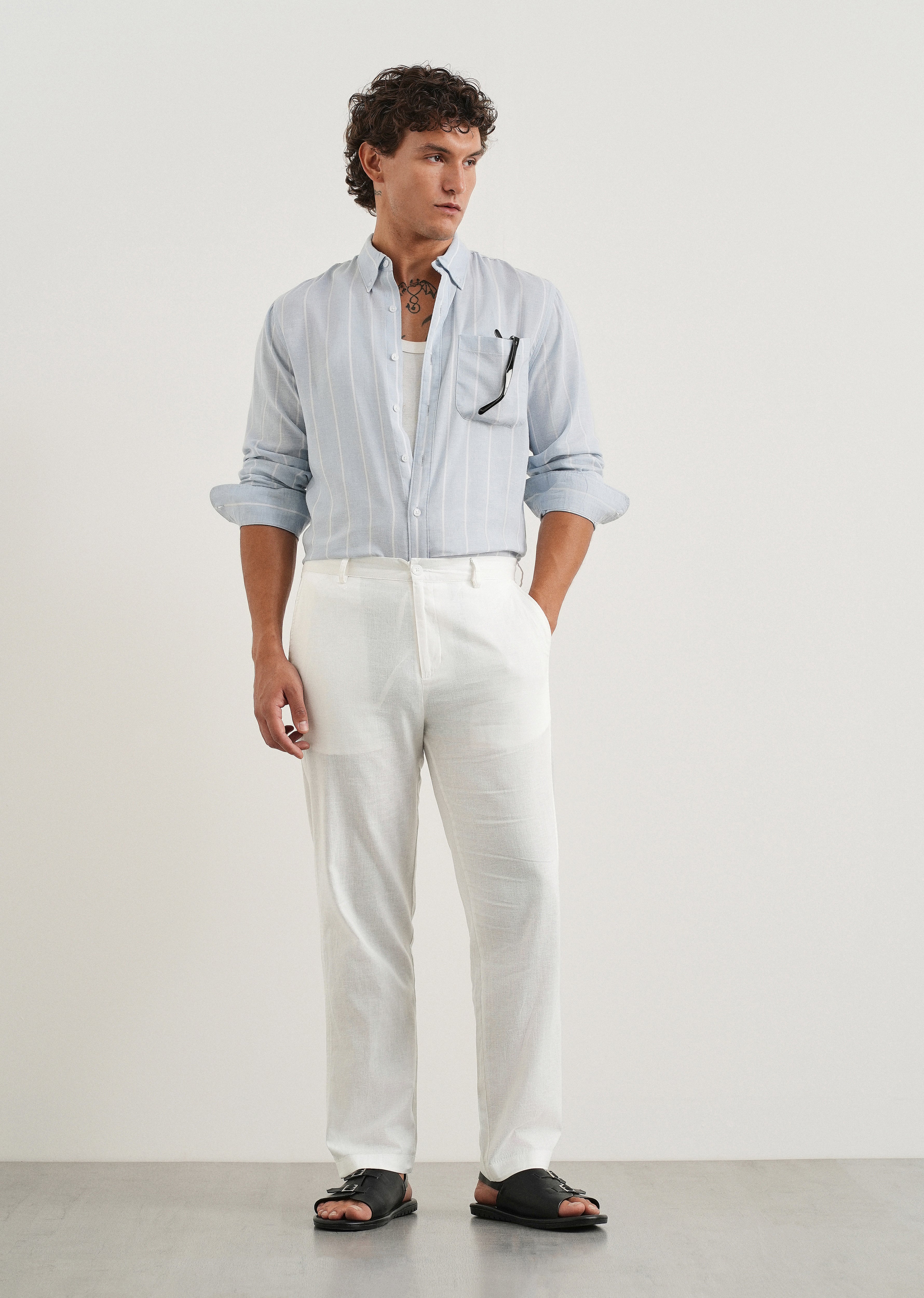 White Cotton Linen Regular Fit Pant