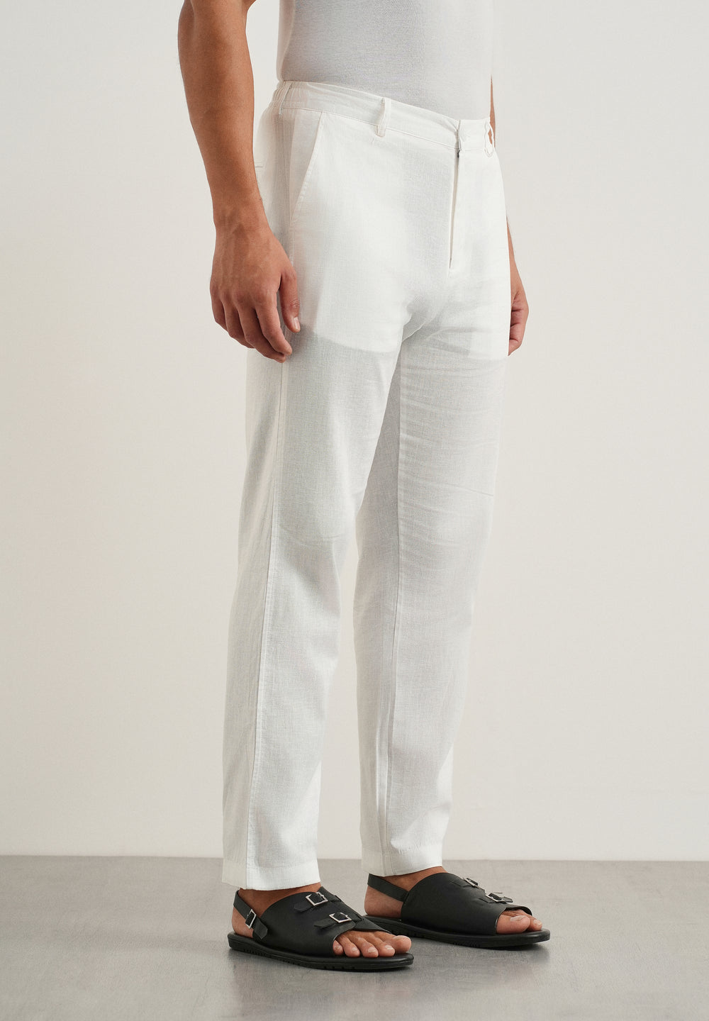White Cotton Linen Regular Fit Pant