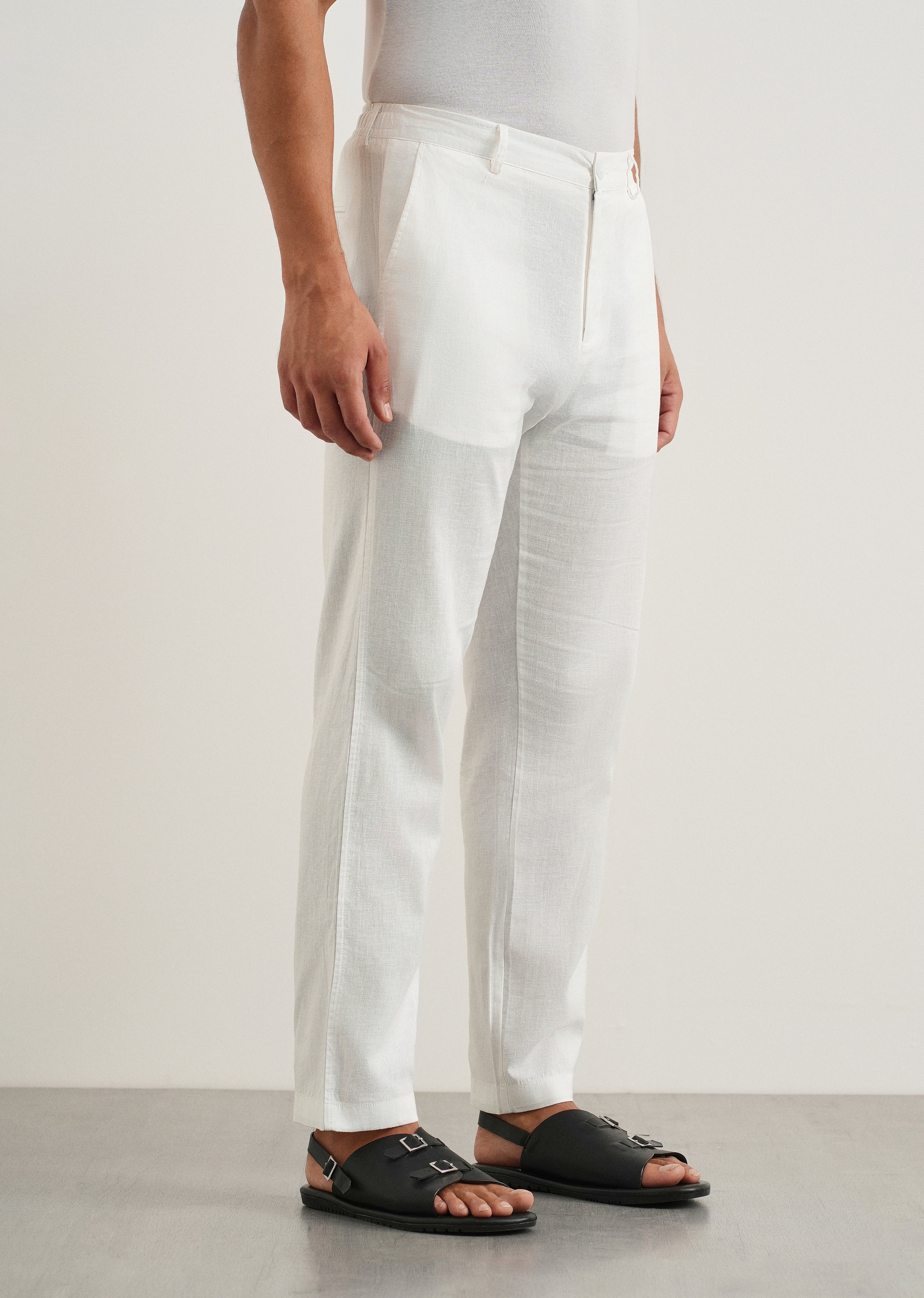 White Cotton Linen Regular Fit Pant