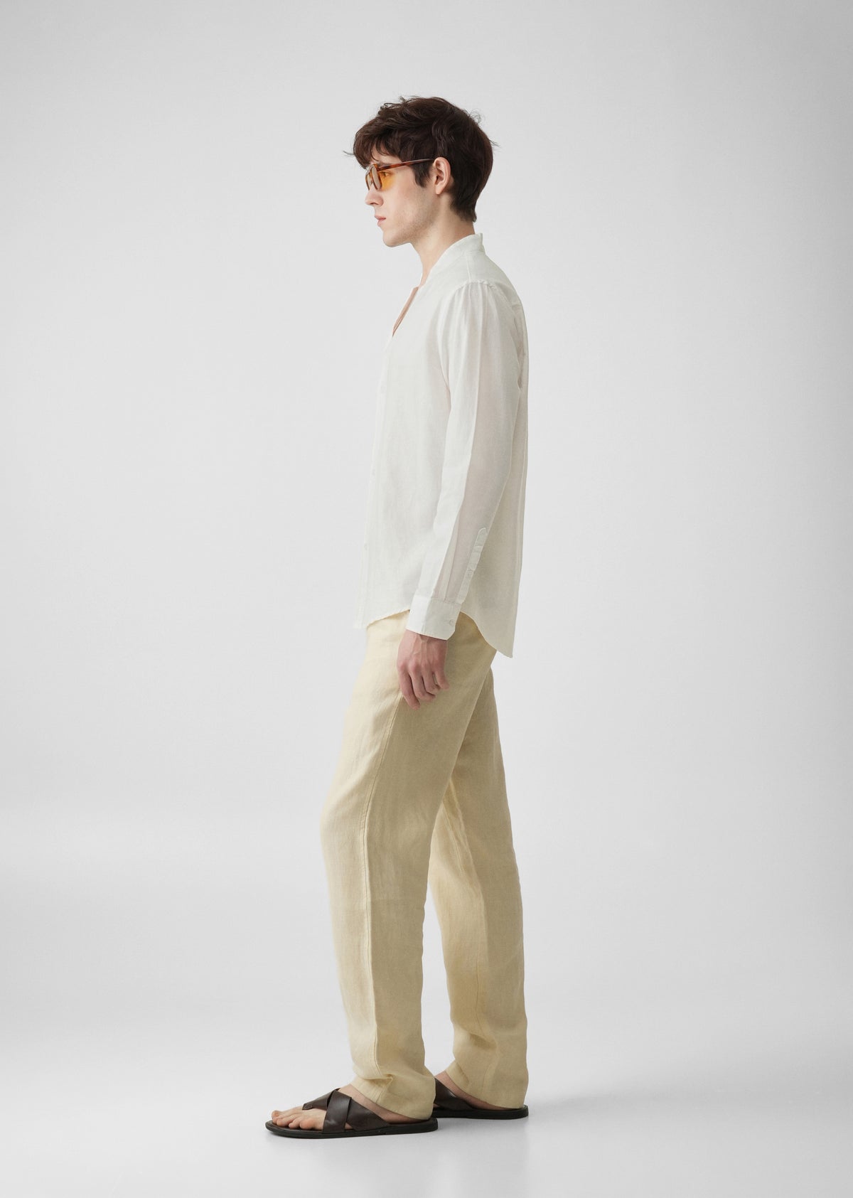White Star Collar Cotton Linen Shirt