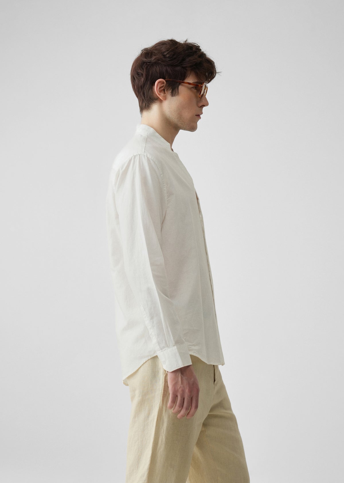 White Star Collar Cotton Linen Shirt