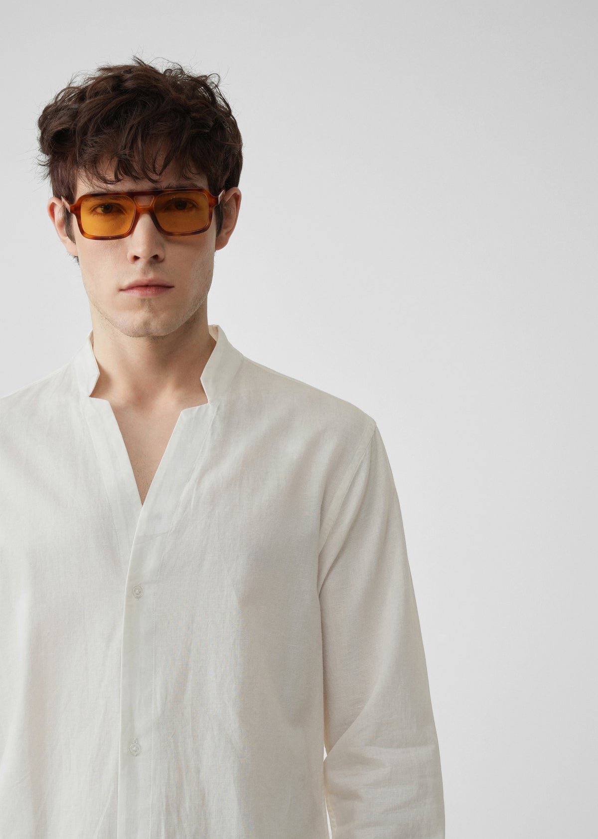 White Star Collar Cotton Linen Shirt