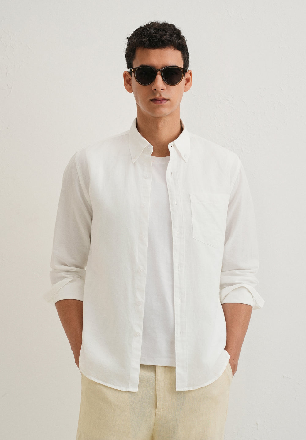 White Cotton Linen Shirt