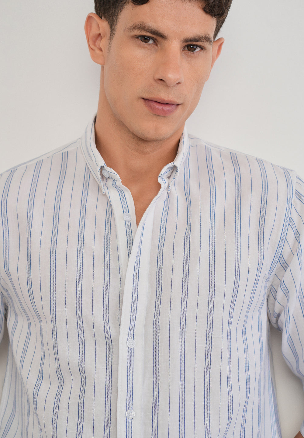 White Cotton Linen Stripe Shirt