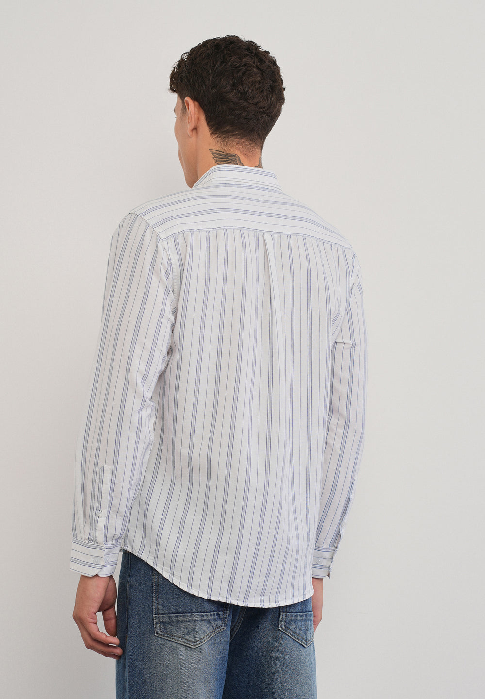 White Cotton Linen Stripe Shirt