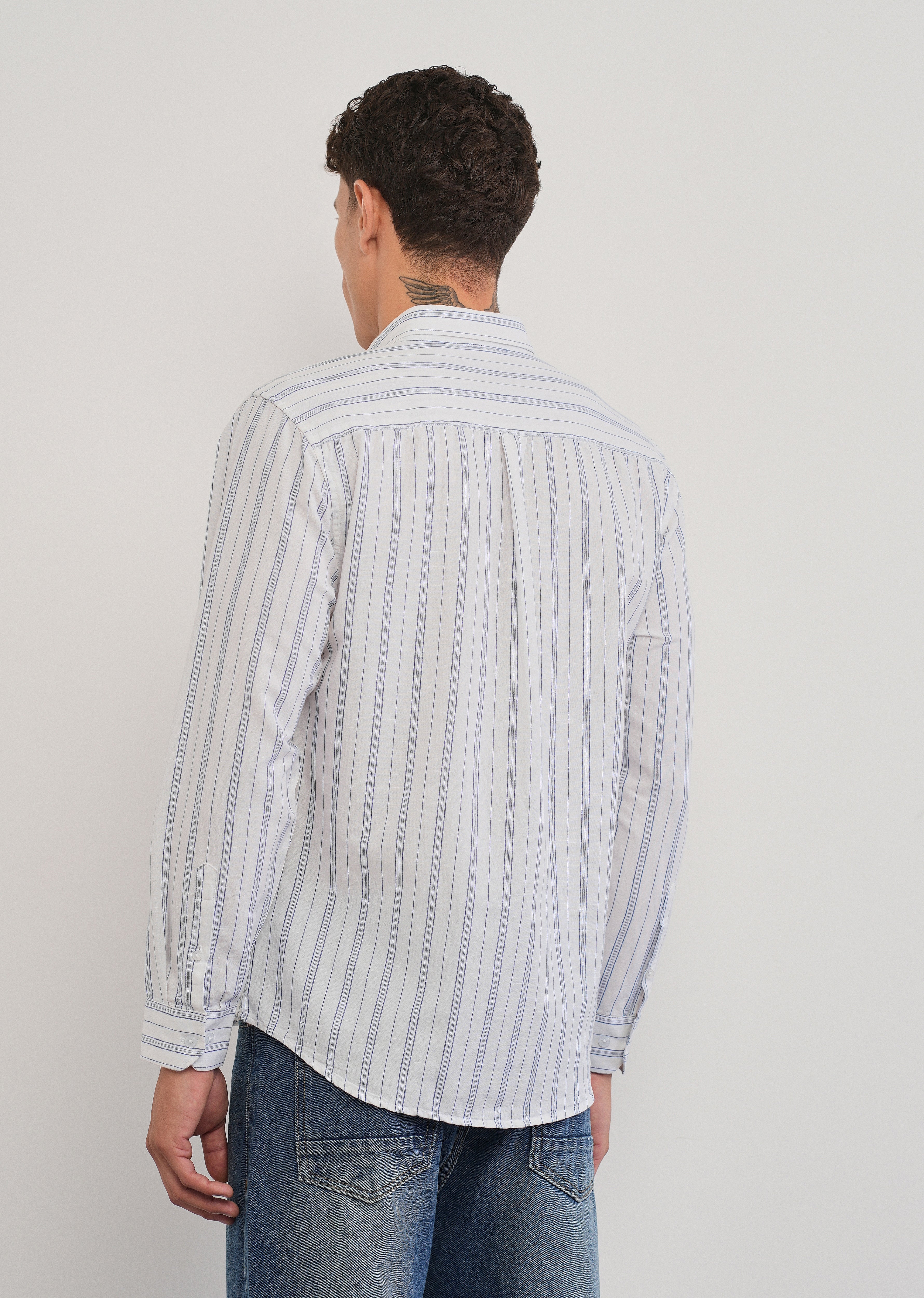 White Cotton Linen Stripe Shirt