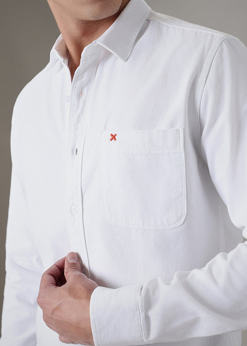 White Cotton Single Pocket Shirt