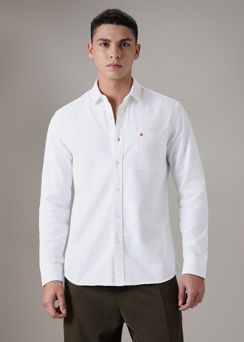 White Cotton Single Pocket Shirt