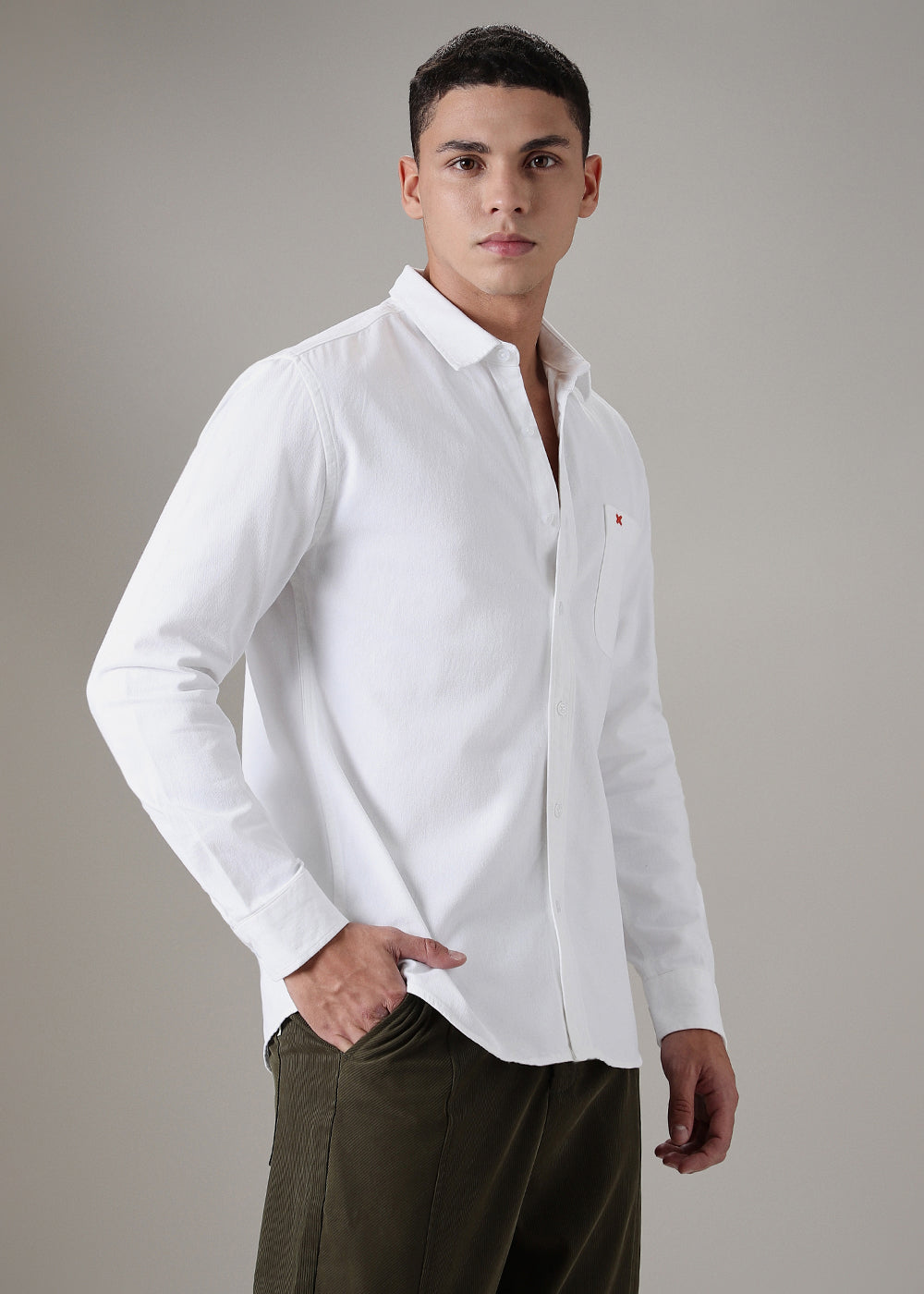 White Cotton Single Pocket Shirt