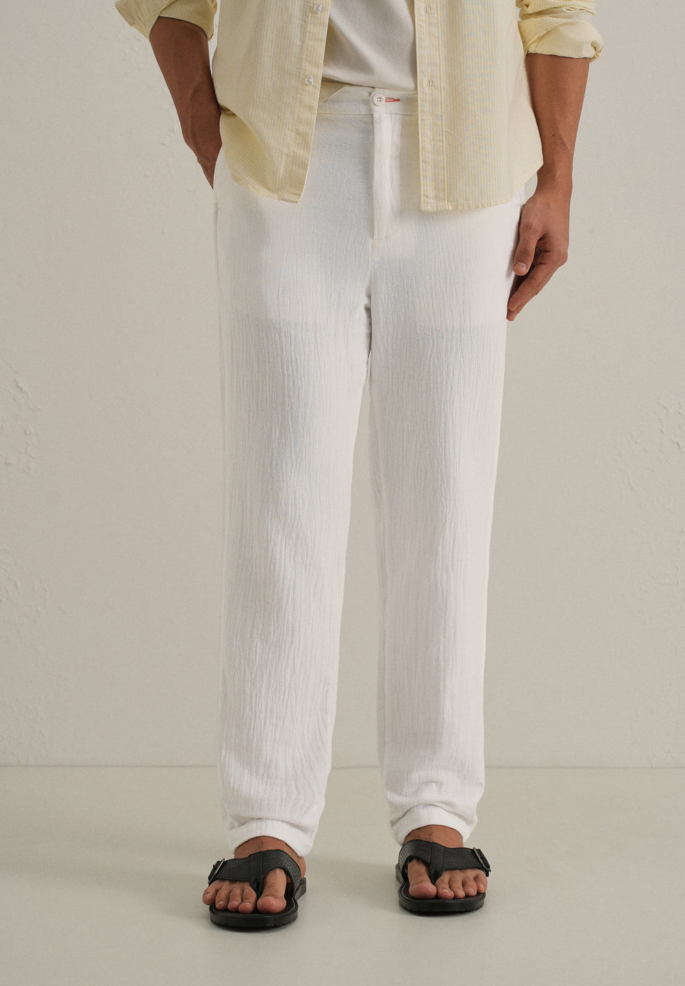 White Crinkled Cotton Trouser
