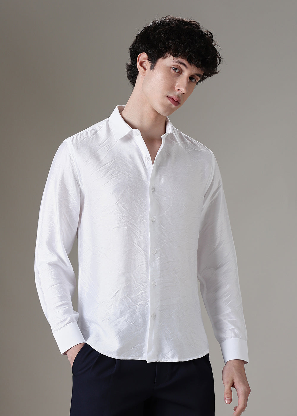 White Crushed Satin Shirt