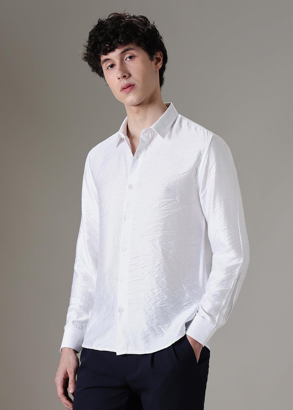 White Crushed Satin Shirt