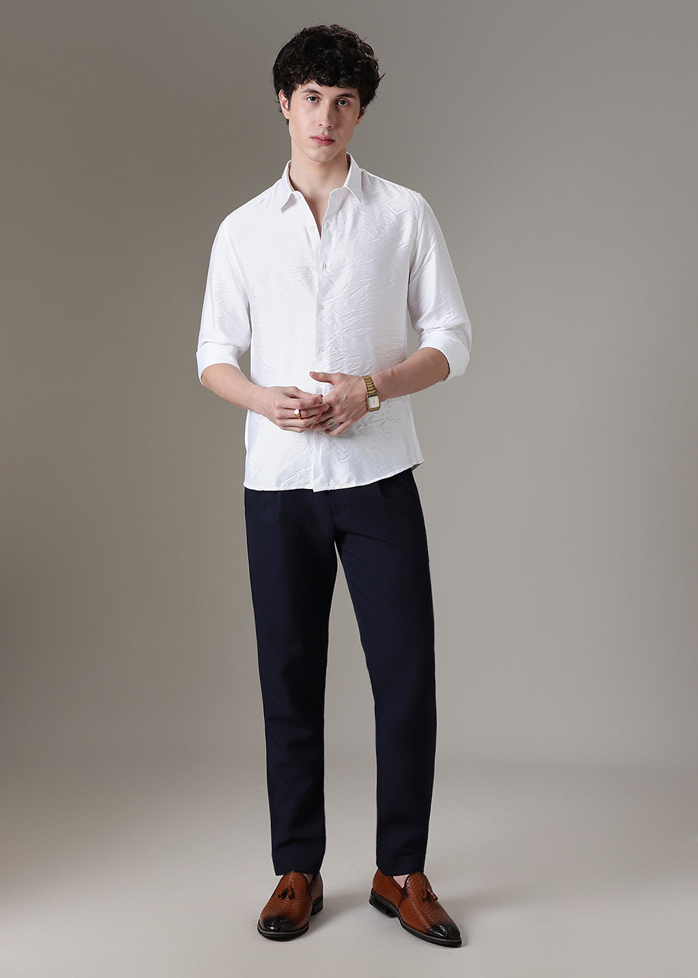 White Crushed Satin Shirt