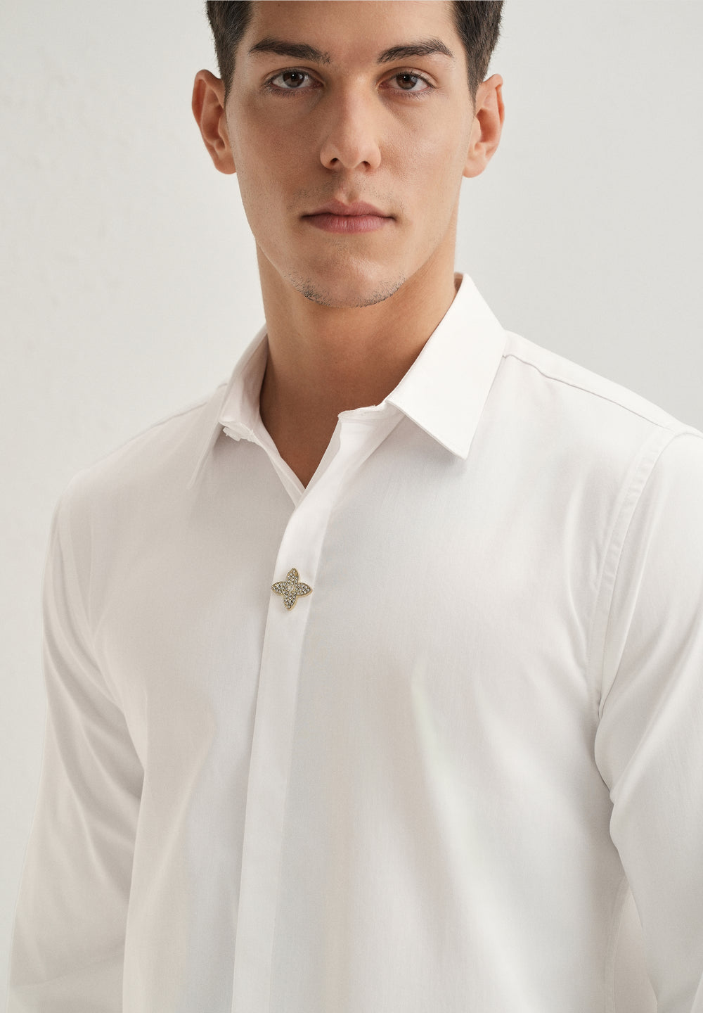 White Crystal Flower Designer Shirt