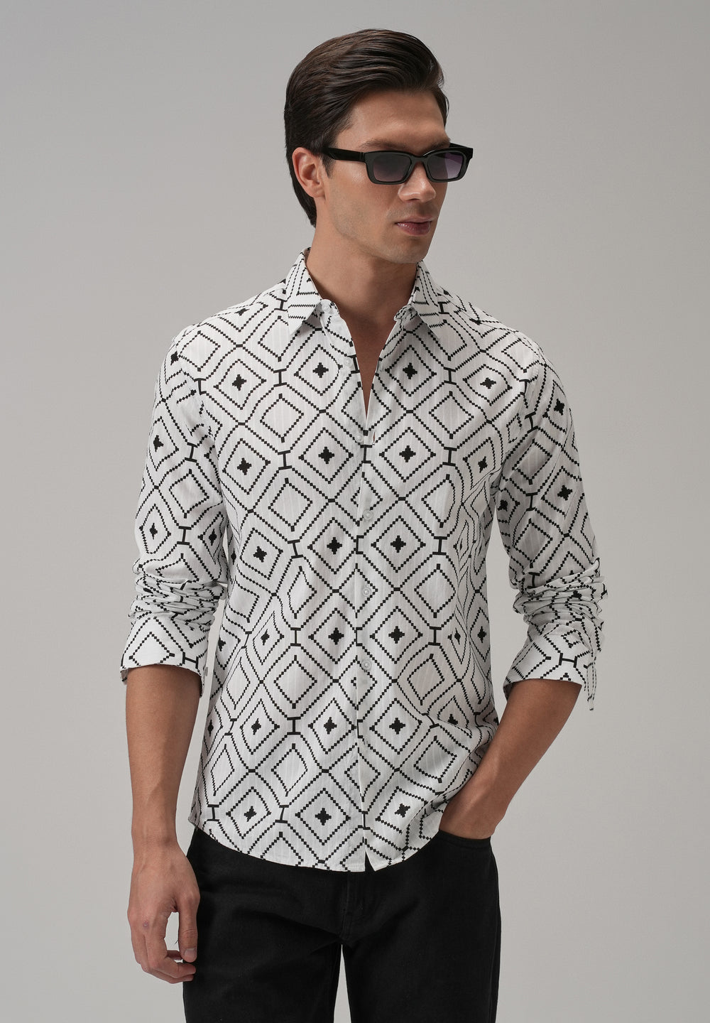 White Diamond Pattern Print Shirt