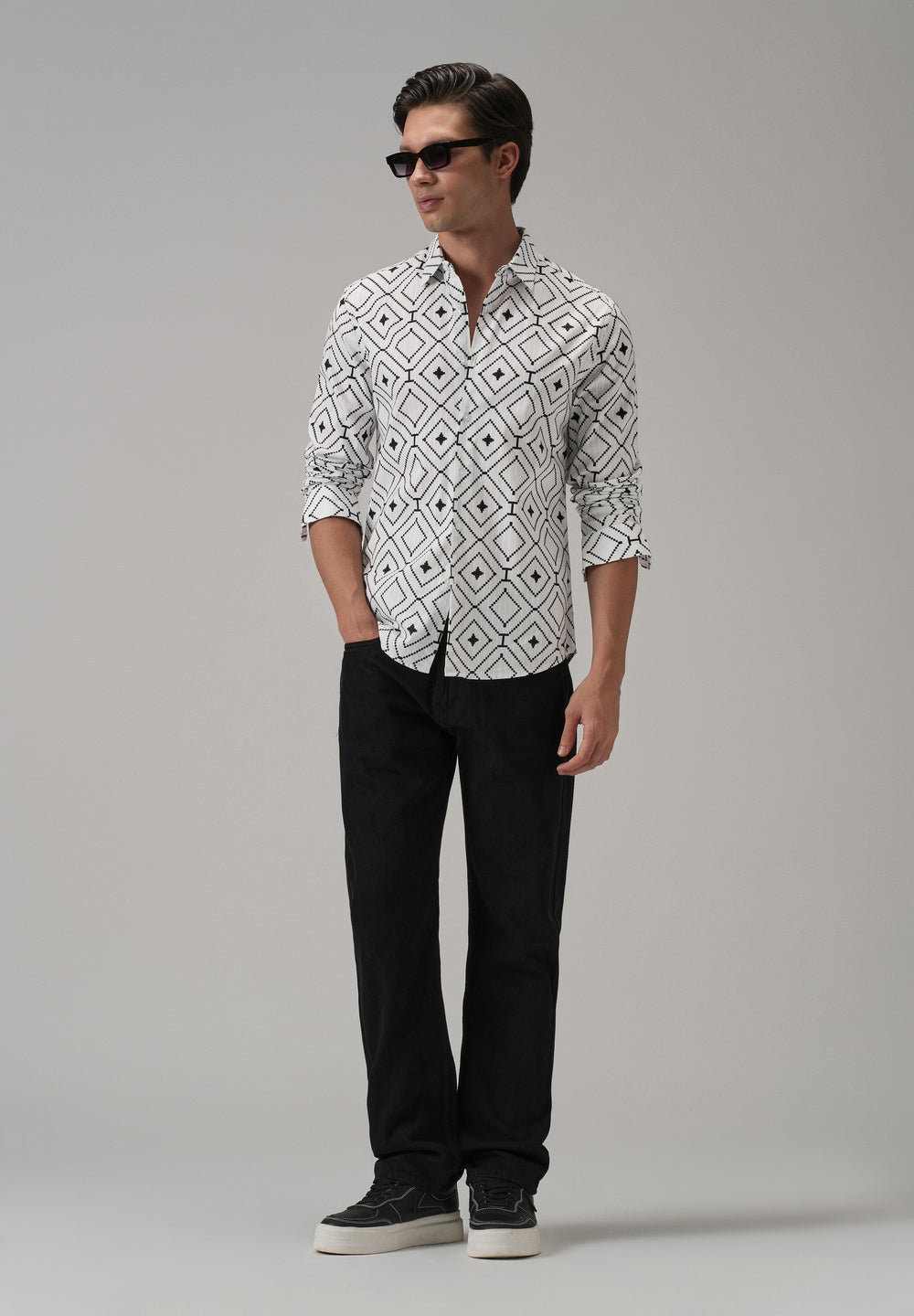 White Diamond Pattern Print Shirt