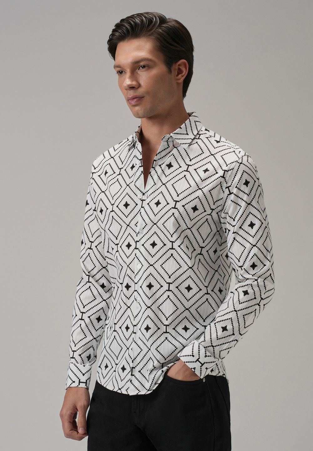 White Diamond Pattern Print Shirt