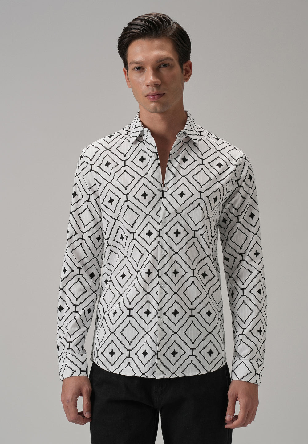 White Diamond Pattern Print Shirt