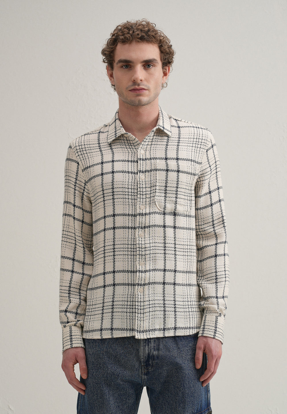 White Dobby Check Shirt